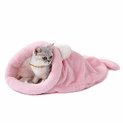 CAMAL Katzenbett, Weiche Waschbare Haustier-Schlafsäcke für Katze und Hund (Mittel, Rosa)