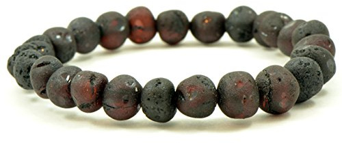 Raw Amber Bracelets for Adults made on Elastic Band - 7 inches - AmberJewelry - Hand-Made from Unpolished / Certified Baltic Amber Beads (7 inches (18 cm), Cherry)
