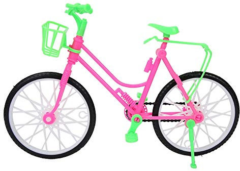 Zerodis Mädchen Miniatur Fahrrad mit Korb Kunststoff Simulation Mountainbike Spielzeug Kinder Spielhaus Geschenke für Puppe Outdoor Zubehör