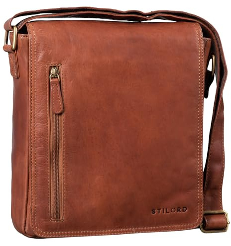 STILORD Will Umhängetasche Leder Männer Messenger Bag für iPad kleine Schultertasche Handtasche Herren-Tasche 10,1 Zoll Tablettasche echtes Leder Farbe:Cognac - braun