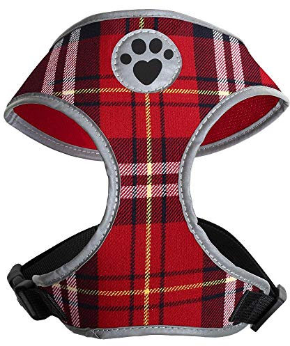 iGadgitz Home U7041 - Sweat-Proof Dog Harness, Puppy Harness, Walking Dog Vest in with Reflective High Visibility Piping & Secure Lockable buckle - Tartan - Medium