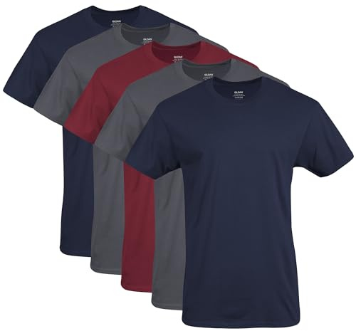 Gildan Herren Crew T-Shirts, Multipack, Style G1100 Unterwäsche, Marineblau/Anthrazit/Kardinalrot (5er-Pack), Mittel