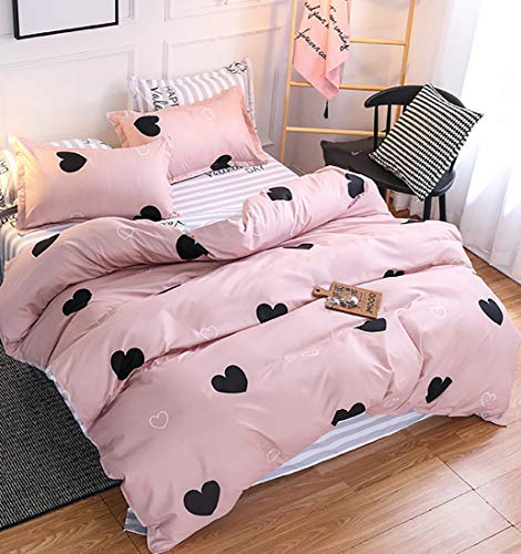 AShanlan Kinderbettwäsche 135x200 Mädchen Rosa Herzen Kinder Bettwäsche Set | Bettbezug 135x200 mit Kissenbezug 40x80 cm, 100% Mikrofaser, Oeko-TEX Standard Wendebettwäsche Reißverschluss