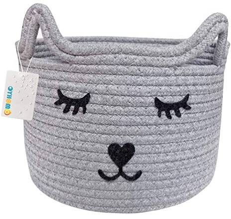OYHOMO Aufbewahrungskorb aus Baumwollseil Süße Katze Korb Geflochtene Baumwollseilkorb Aufbewahrungsbox für Baby Spielzeug, Kinderzimmer, Zuhause - Grau