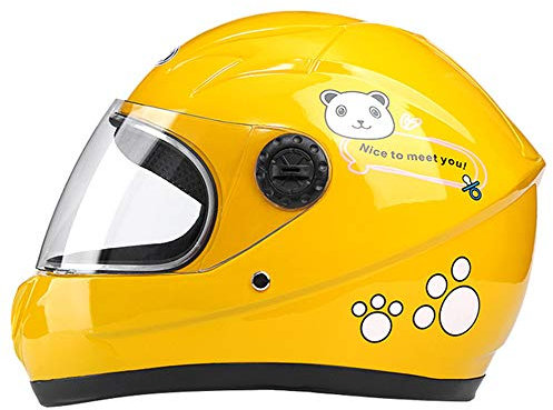 COOKTOP Full Deckter Kinderhelm Motorrad Elektrofahrzeug Helm Sicherheit Helm Männliche Und Weibliche Kindermotoren, Roller, Sport, Geeignet Für Unter 10 Jahre, 52 cm,Gelb