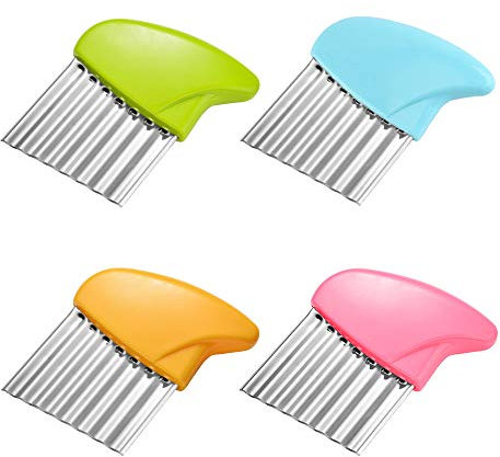 4 Pezzi Coltello per fette di patate, Tagliapatate Ondulato di Acciaio Inox, Coltello Ondulato Taglia, per patate, cipolla, carote, verdura, frutta