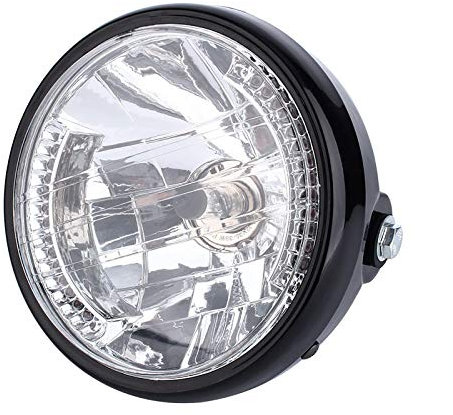 Akozon Phare de Moto Universel 7 12V H4 35W Rond Jaune LED avec Support Noir pour Remplacement de Phare de Moto