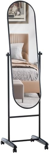 CLP Standspiegel Nane Oval I Stehspiegel 155x40 cm I Für Wohnzimmer Oder Schlafzimmer I Neigbar, 360° Drehbar I Ganzkörperspiegel Mit Rollen, Farbe:schwarz