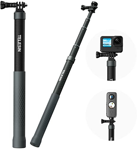 TELESIN Selfie Stick Long Pole Invisible for GoPro (120cm/47.2in), Carbon Fiber Waterproof Extension Monopod for GoPro 13 12 11 10 DJI Osmo Nano Action 6 5 Pro 4 Pocket 3 Insta360 X5 X4 GO3 Ace Pro 2