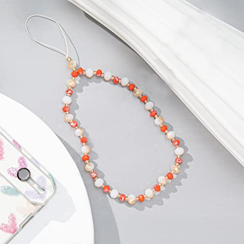 Universale Bead Telefonkette Telefongurte Handykette,Mischfarben Kristall Perlen Telefon Lanyard Handschlaufe Handgelenkschlaufe Kette Handyanhänger Taschenanhänger Schlüsselanhänger für Frauen,Orange
