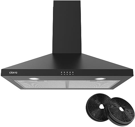30 inch Black Range Hood with Anti-fingerprint Design 450 CFM Vent Hood for Kitchen with Push Button Control 3 Speed Exhaust Fan Ducted and Ductless Convertible CIARRA CAB75206P-003