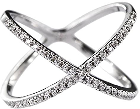WEISHA Anillo Retro S925 Plata Doble Cruz Recircón Anillo Anillo Femenino1, 59mm