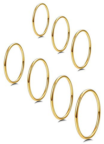 MILACOLATO 1mm Anillos Apilables De Acero Inoxidable Para Mujeres | Anillos De banda lisa De Oro Delgado | Anillos De Nudillos apilables Thumb Pinky Midi Rings | Tamaño De ajuste Cómodo Oro