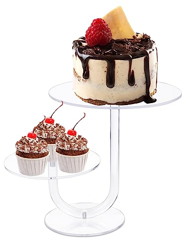 CECOLIC Alzata per Torta Trasparente a 2 Livelli Alzata per Cupcake in acrilico Porta Espositore Pasticceria per Dessert, Riutilizzabile per Matrimoni, Compleanni, Decorazioni per Feste (20,3 cm)