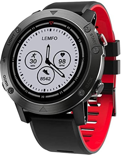 QESTO DSD Montre intelligente étanche IP68 GPS Podomètre Moniteur de fréquence cardiaque Plusieurs modes de sport Noir Rouge