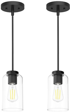 Zevluck 2-Pack Pendant Light, Matte Black Pendant Lighting with 5 Adjustable Tubes, Hanging Light Fixtures with Clear Glass Shade, Tiltable Pendant Lighting for Kitchen Island, Dining Room