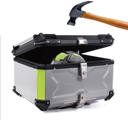 Metall Motorrad Top Box, Helmkoffer, Universal Motorrad Heckkoffer,Wasserdicht Klein Topcase, 28L 36L 45L 55L 65L Aluminium Motorrad Kofferraum, Für Aufbewahrung Von Helm/Handschuhen -Silber||36L