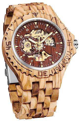Tiong Mechanische Holzuhr Für Männer, Männer Automatische Skelettuhr aus Holz，Geschenke für Männer…