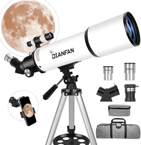Dianfan Teleskop,80mm Öffnung 600mm Teleskop Astronomie Profi für Erwachsene,Refraktor Teleskop für Kinder und Einsteiger mit Telefon Adapter, AZ Montierung, Stativ und Tasche