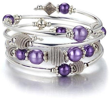FULU AUTUMN Bracciale in Argento Multistrato da Donna Bracciale Avvolgente Boho Gioielli da Polso per Donna Regalo di Compleanno San Valentino(Purple pearl)