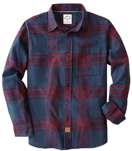 Dubinik® Flanellskjorta herr 100 % bomull rutig skjorta herr lätta bekväma flanellskjorta herr vinter med ficka, Röda flottan, L