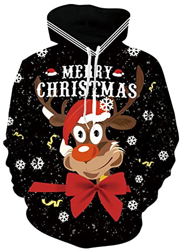 Unisex ful jul huvtröja par cool 3D-tryck huvtröja män kvinnor jul festlig funky personlig huvtröja tröja med ficka, Jul 11, XL
