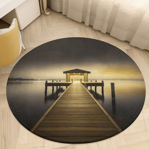 Round Rug Soft Absorbent Bath Mat Non-Slip Chair Pad Pavilion on The Sea Area Rug for Living Room Doormat 24 in Small Floor Carpet Washable Circular Rug for Bedroom Bathroom Entryway Dining Room