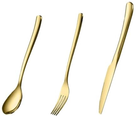GLJTUO Silverware Set Stainless Steel Knife Fork Spoon 3/4 Pcs Cutlery Set Reusable Dinnerware Set Mirror Polished Dinner Forks,Gold-3 Pack