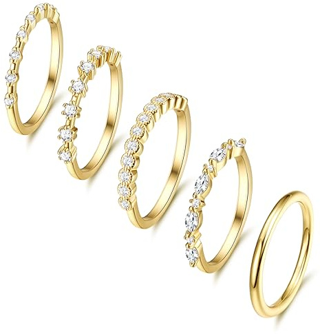 Dochais 5 pezzi anello d'oro signore, anelli impilabili impermeabile, 14K oro placcato Zirconia diamante anello donne, nocche anelli pollice anello dito set, dimensioni 9-22