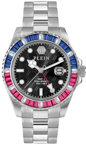 Philipp Plein Unisex Uhr Analog Quarz GMT-I Challenger BAGUETTES Edelstahl
