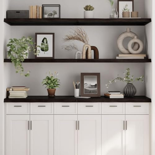 OHOOWOO Estante Pared Madera Roble tratada marrón Oscuro 180x50x(2-4) cm,Estante de Pared Plegable de Madera Maciza de Roble con Borde Vivo para baño, Escritorio o Mesa Estantes y estanterías