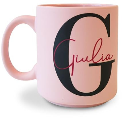 PHOTOCITY Tazza personalizzata colorata, personalizzata con nome, con dedica, tazza personalizzata bambina, in ceramica colorata, tazza con nome iniziale (Rosa satinato)