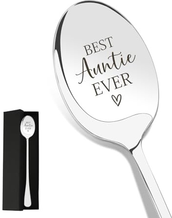 Auntie Gifts Engraved Stainless Steel Spoon, Coffee Tea Spoon for Aunt | Supplied with Gift Box, Great for Birthday, Christmas, Mother’s Day, Thanksgiving Present from Niece and Nephew