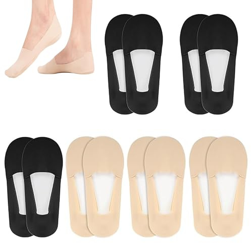 6 Pairs No Show Trainer Socks Womens, Non Slip Ice Silk Cotton Invisible Socks Ladies Low Cut Liner ,Thin Silk Socks for Canvas Loafers Lightweight, Footies for Flats Boat Shoes Size 4-6 (Black/Cream)