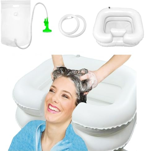 Haarwaschbecken für Bettlägerige, Aufblasbares PVC Waschbecken mit Schlauch | Mobiles Haarwaschbecken mit Kissen und Ablaufschlauch, für Pflege, Schwangere und Senioren