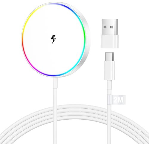 Chargeur sans fil inductif 15 W Mag-safe iPhone 2 m USB-C pour iPhone 16/15/14/13/12/11/AirPods