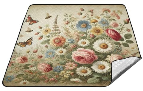 Joitme Floral Garden Beige wasserdichte Outdoor-Decken, Oxford-Picknickdecken, Yoga-Decken