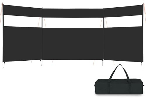 REDCAMP Wind Breakers for Camping,4.4m Heavy Duty Camping Windbreaker Outdoor Caravan Privacy Shield with Top Window,for 8 Garden Barbecue Picnic Bonfire Charcoal Grills, Black