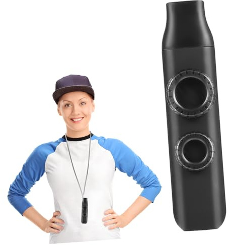 Schwarzes Kazoo mit Zwei Löchern, ABS Musikinstrument für Erwachsene | Einfach zu Spielen, mit Ersatzband und Runden Membranen, Tragbar, Begleitinstrument
