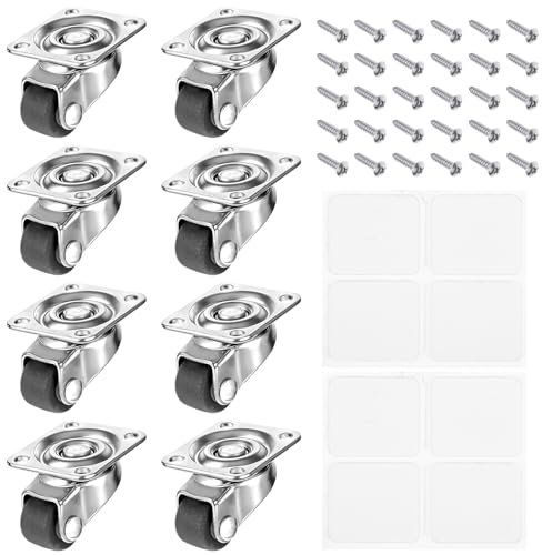 Yuanchu 8 Pack Small Swivel Casters, 0.5 360 Degree Castor Wheels Rubber Trolley Wheels with 26MM Stainless Steel Base Castors for Furniture Trolley Dolly Garden Planter Storage Cart