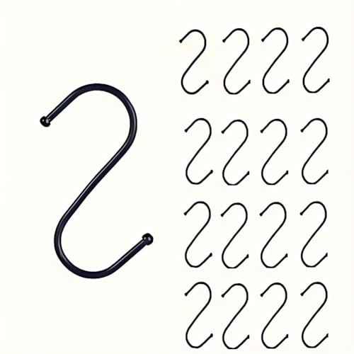 RQzaufania 20er-Pack S-Förmige Haken, Multifunktionale Aufhängehaken, Robuste Kleiderbügel für Badezimmer, Schlafzimmer und Küche (Klein, L-7 cm und Schwarz)