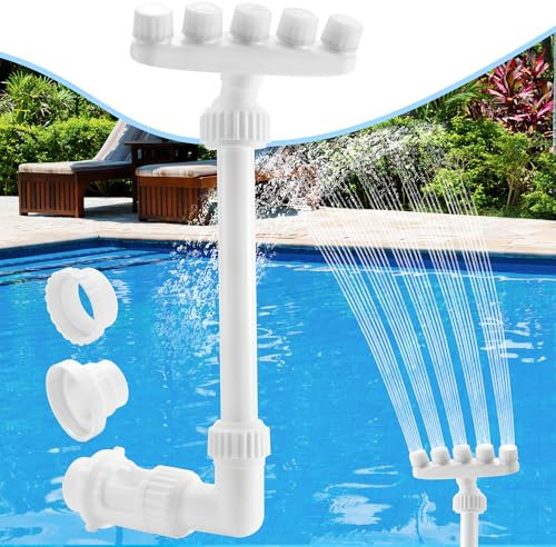Ueyben Fontana regolabile per piscina, fontana a spruzzo con 5 ugelli Controllo direzione 360° Cascata di raffreddamento Aeratore Spray