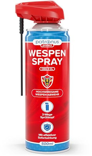 Patronus Wespen Spray 500ml - Wespenspray mit langem Sprührohr & effektiver Sofortwirkung für Wespen Abwehr, Mittel gegen Wespen & Wespennester - hochwirksames Anti Wespen Spray (PT19)