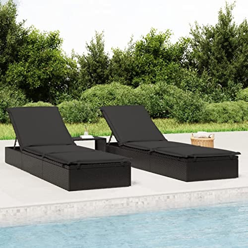 Fasba Sonnenliege Gartenliege Liegestuhl Liege Gartenmöbel Saunaliege Strandliege 1 STK. mit Auflage Schwarz 201x55x62 cm Poly Rattan