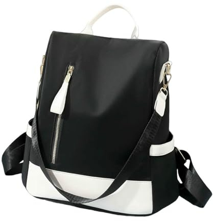 Gyios Zaino Viaggio in Nylon di Moda Femminile-Borsa A Tracolla Casual Leggera con Tasca Antifurto, Elegante Borsa del College per Ragazze E Donne-Bianco Nero