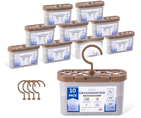 Disposable Dehumidifier Bags - 2-In-1 Condensation Absorbers for Flat Surfaces & Hanging - Compact 500ml Moisture Absorber Dehumidifiers for Home, Kitchen, Wardrobe, Garage, Basement - 10 Pack