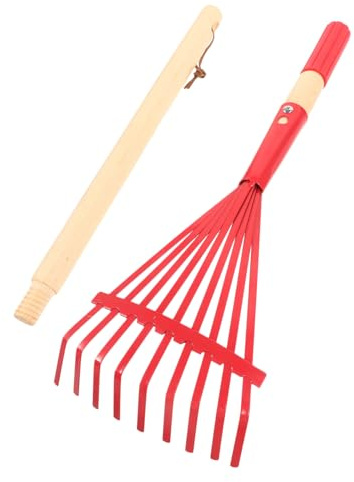 Hemobllo Rastrillo para Hojas Mango de Madera Desmontable, Herramienta Pequeña para Jardinería Infantil, Jardín al Aire Libre, Rastrillo Nivelador Multifuncional, Color Rojo Vibrante