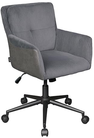 DEVAISE Homeoffice Stuhl Cord Stoff Dunkelgrau, Ergonomischer Schminktischstuhl mit Kissen, höhenverstellbar 9 cm, neigbar bis 105°, 360° Drehstuhl, SGS & BIFMA Zertifiziert, bis 180 kg
