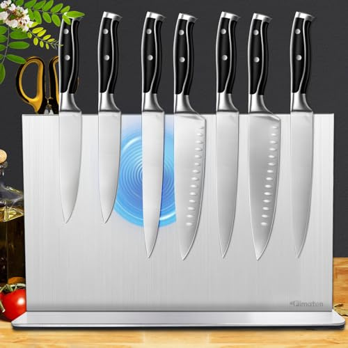 Fimaten Ceppo portacoltelli magnetico senza coltello, blocco magnetico in acciaio inox, doppio lato, supporto magnetico per coltelli da cucina, 40 x 21,5 cm