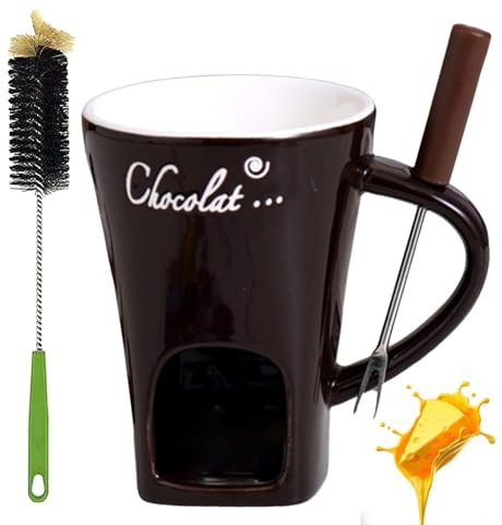 Schokoladenfonduetasse mit Gabel und Pinseln, Schokoladenschmelzbecher, ohne Teelichter, Fonduetassen, ideales Geschenk für Date, Nacht, Geburtstag, Hochzeit, Geschenke (schwarz)